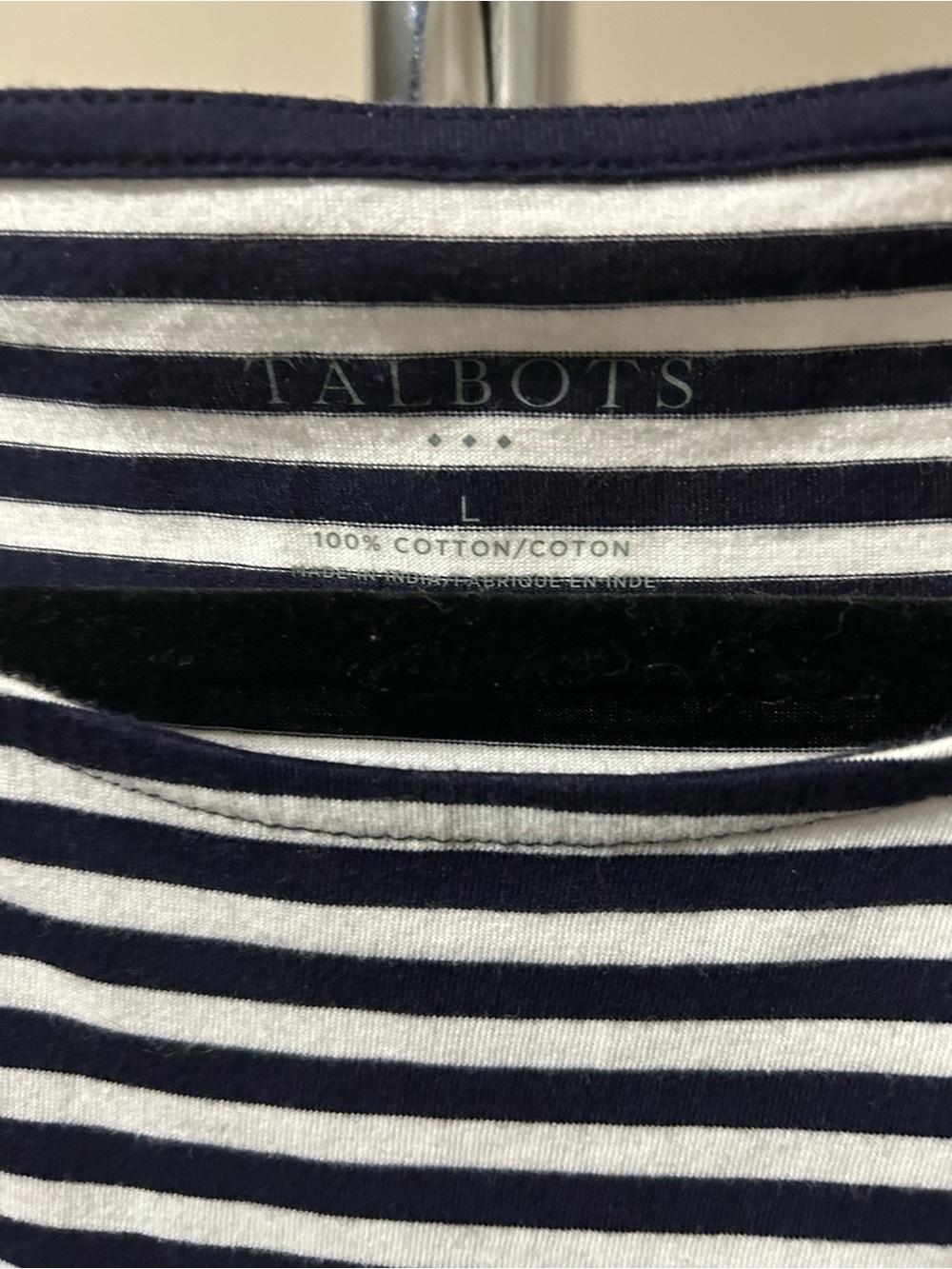 Talbots Navy and White Striped Peplum‎ Short-Sleeve Top - Picture 3 of 3